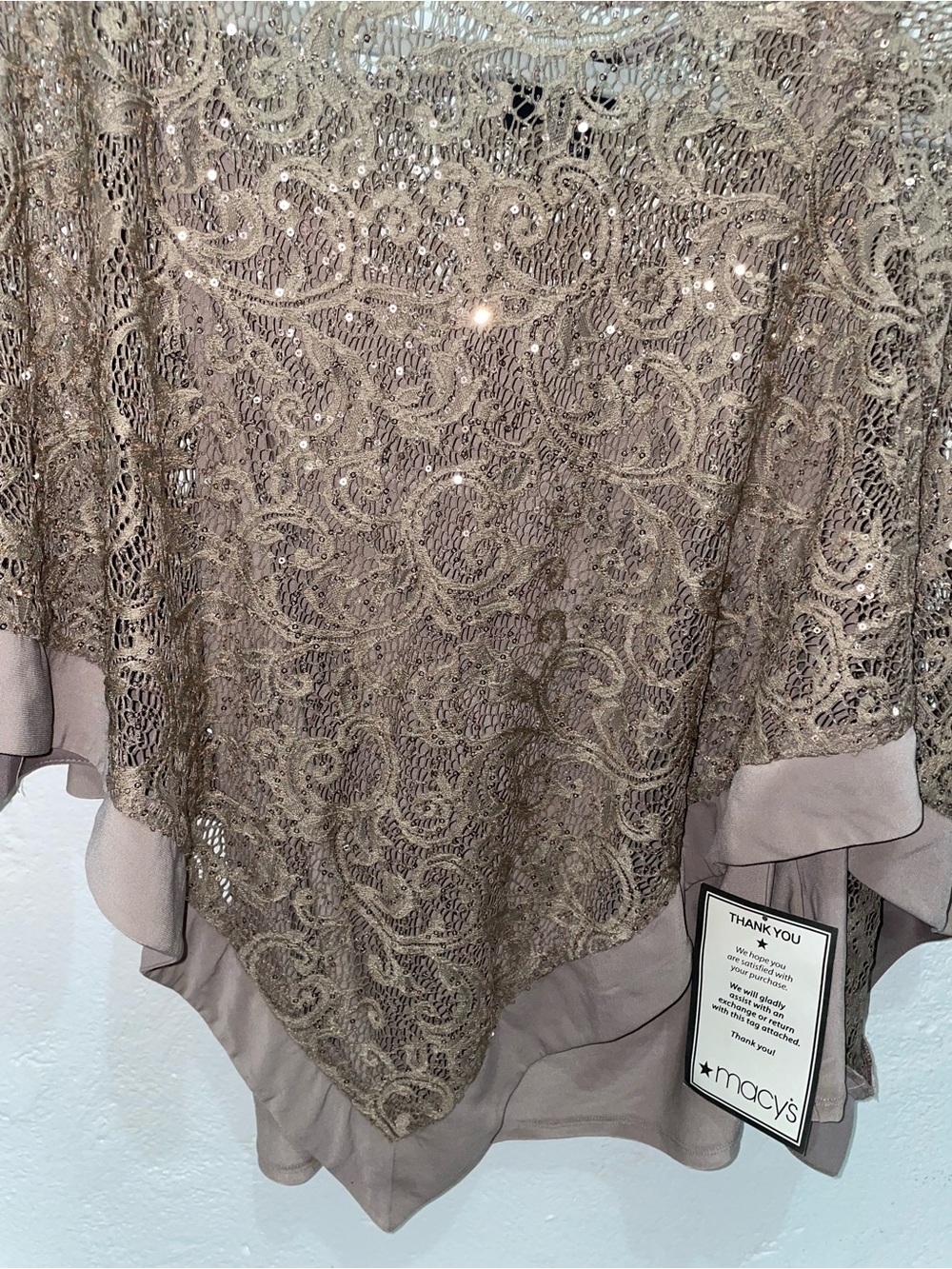 R&M Richards Taupe Lace Overlay Sequin Tunic NWT